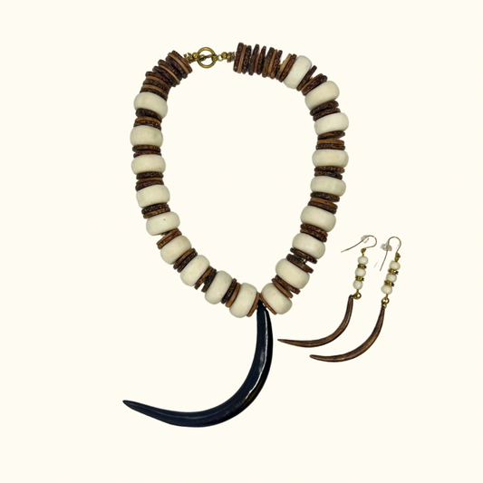 Zebra Crescent Moon Necklace and Earrings Set