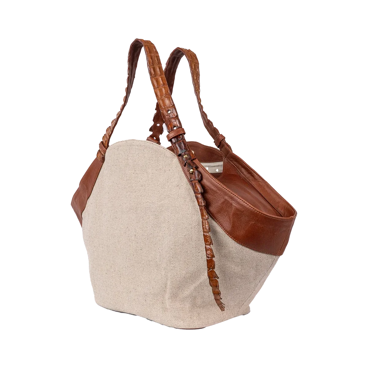 Mont Rochelle Tote in Natural with Crocodile Tail Accent - Norton and Hodges