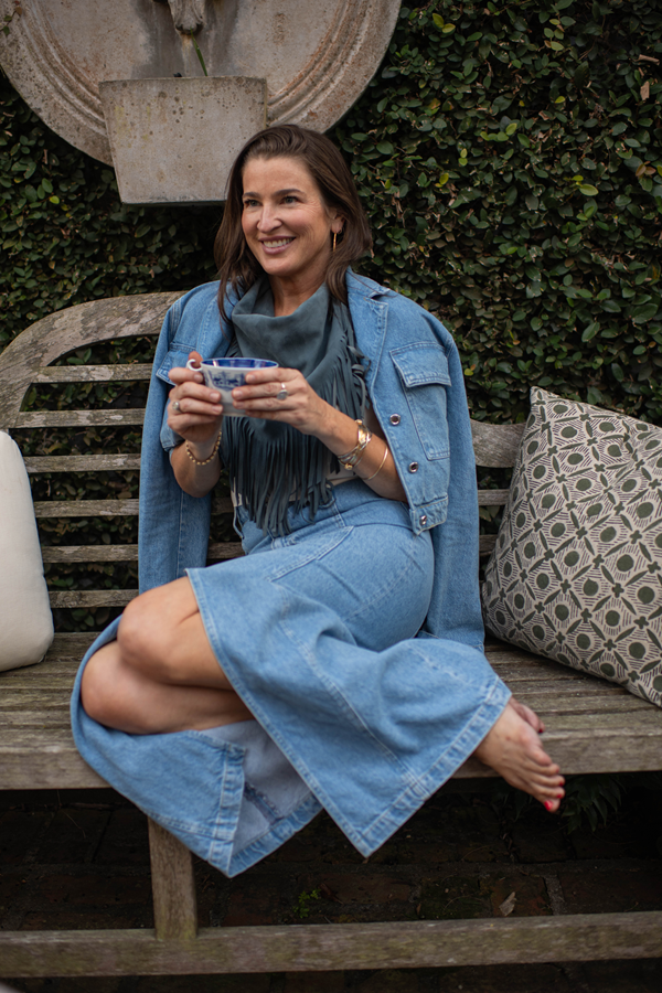 Texas Cowboy Fringe Collar in Denim Suede