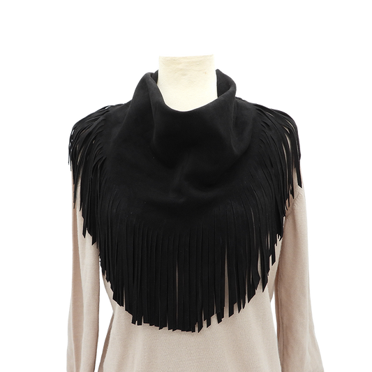 Texas Cowboy Fringe Collar in Deep Black Suede Color