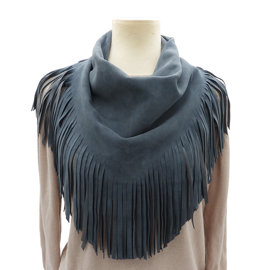 Texas Cowboy Fringe Collar in Denim Suede