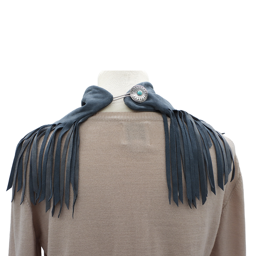 Texas Cowboy Fringe Collar in Denim Suede