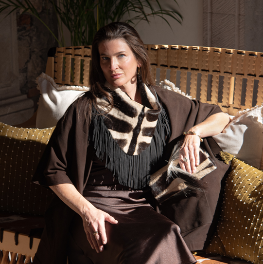 Double Cowboy Fringe Collar in Zebra and Suede