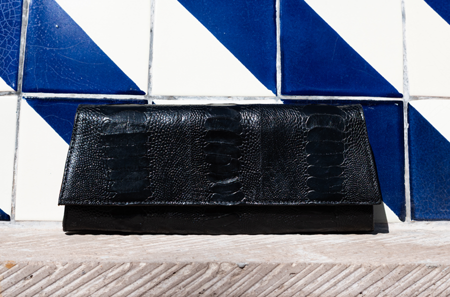Klein Clutch in Black Ostrich Shin