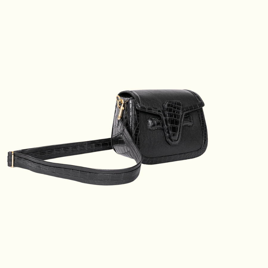 The Fennell Shell Bag in All Black and Nile Croc