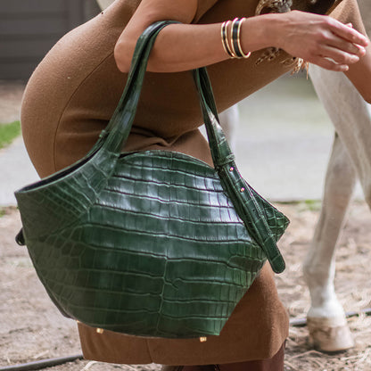 Petite Mont Rochelle Tote in Forest Green Crocodile