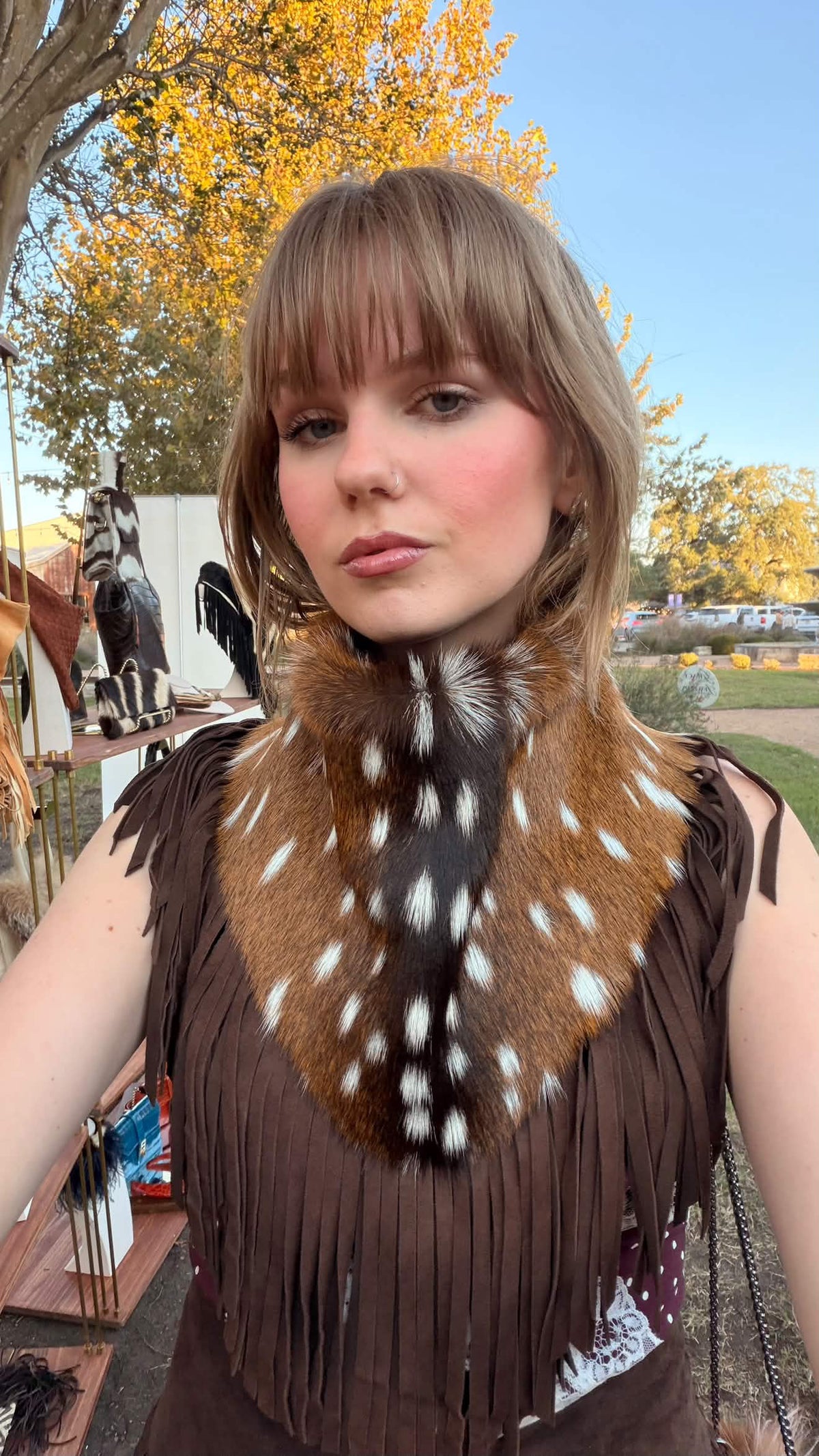 Double Cowboy Fringe Collar in Axis and Suede