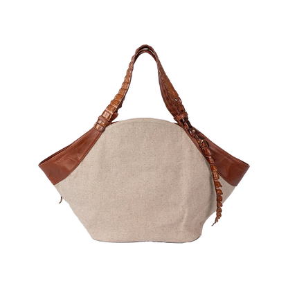 Mont Rochelle Tote in Natural with Crocodile Tail Accent - Norton and Hodges