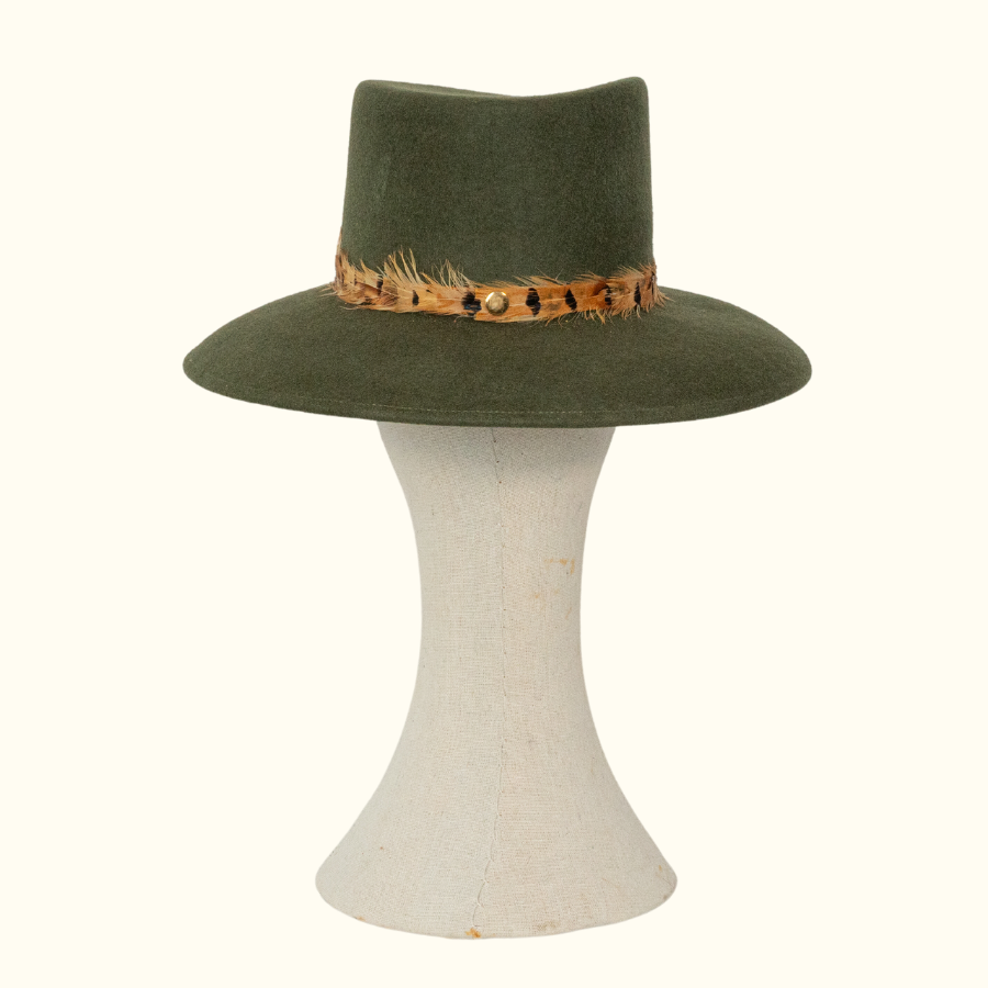 The Brittany in Olive with Golden Light Feather Hatband