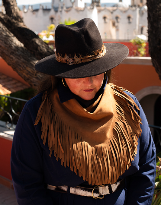 Texas Cowboy Fringe Collar in Amber Color Suede