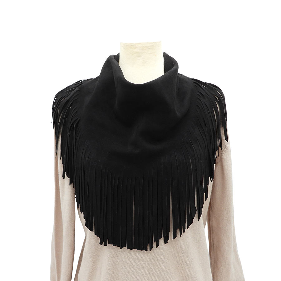 Texas Cowboy Fringe Collar in Deep Black Suede Color