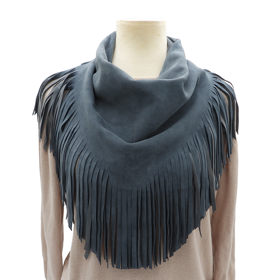 Texas Cowboy Fringe Collar in Denim Suede