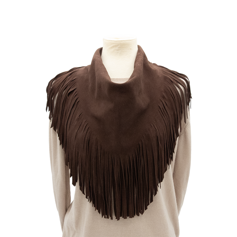 Texas Cowboy Fringe Collar in Liver Chestnut Suede Color