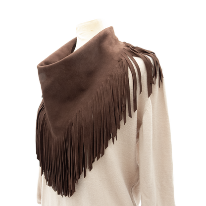 Texas Cowboy Fringe Collar in Liver Chestnut Suede Color
