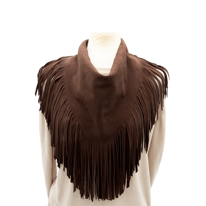 Texas Cowboy Fringe Collar in Liver Chestnut Suede Color