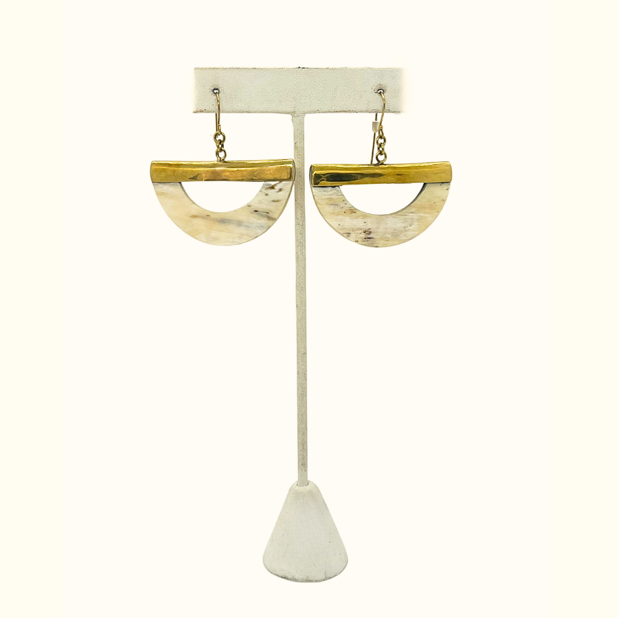 Moonrise Horn and Brass Earrings