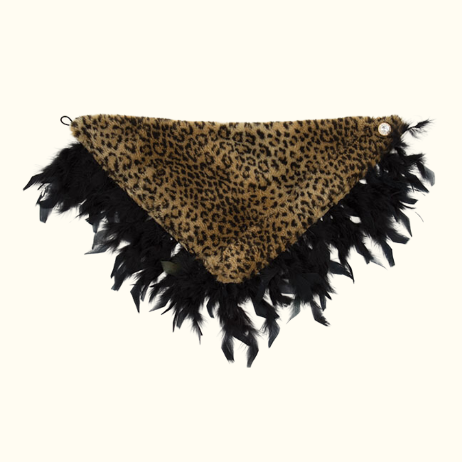 Lavish Leopard Upcyled Faux Fur Collar with Black Plumage - Norton and Hodges