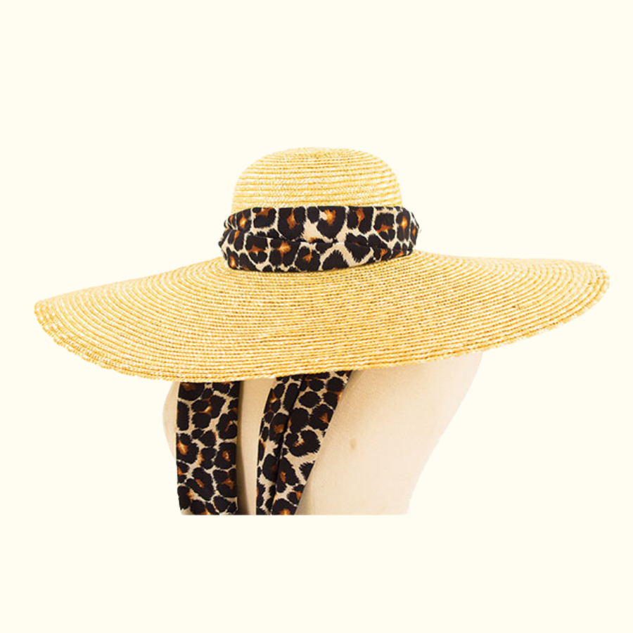 Sarah Straw Hat with Leopard Sash - Norton and Hodges