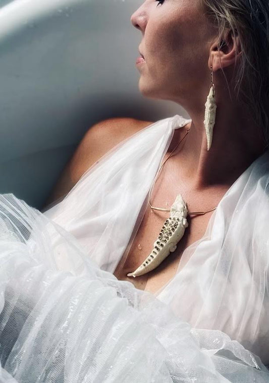 Sylvie Crocodile Pendant and Earrings